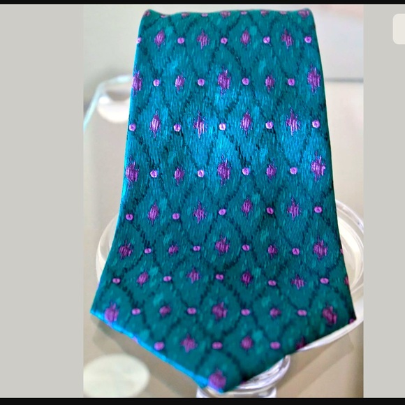 GIANNI VERSACE MENS TIE TEAL SILK FRANK STELLA 80s VINTAGE - Picture 4 of 8